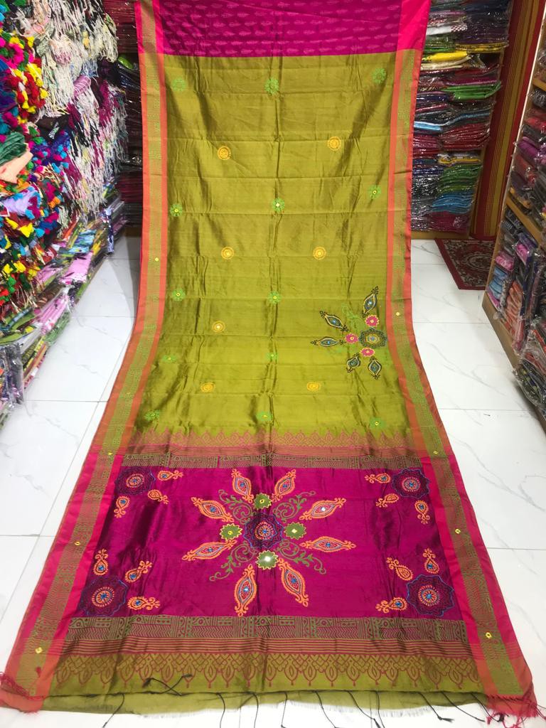 digital Latest Design Embroidered Dhupian Silk Saree