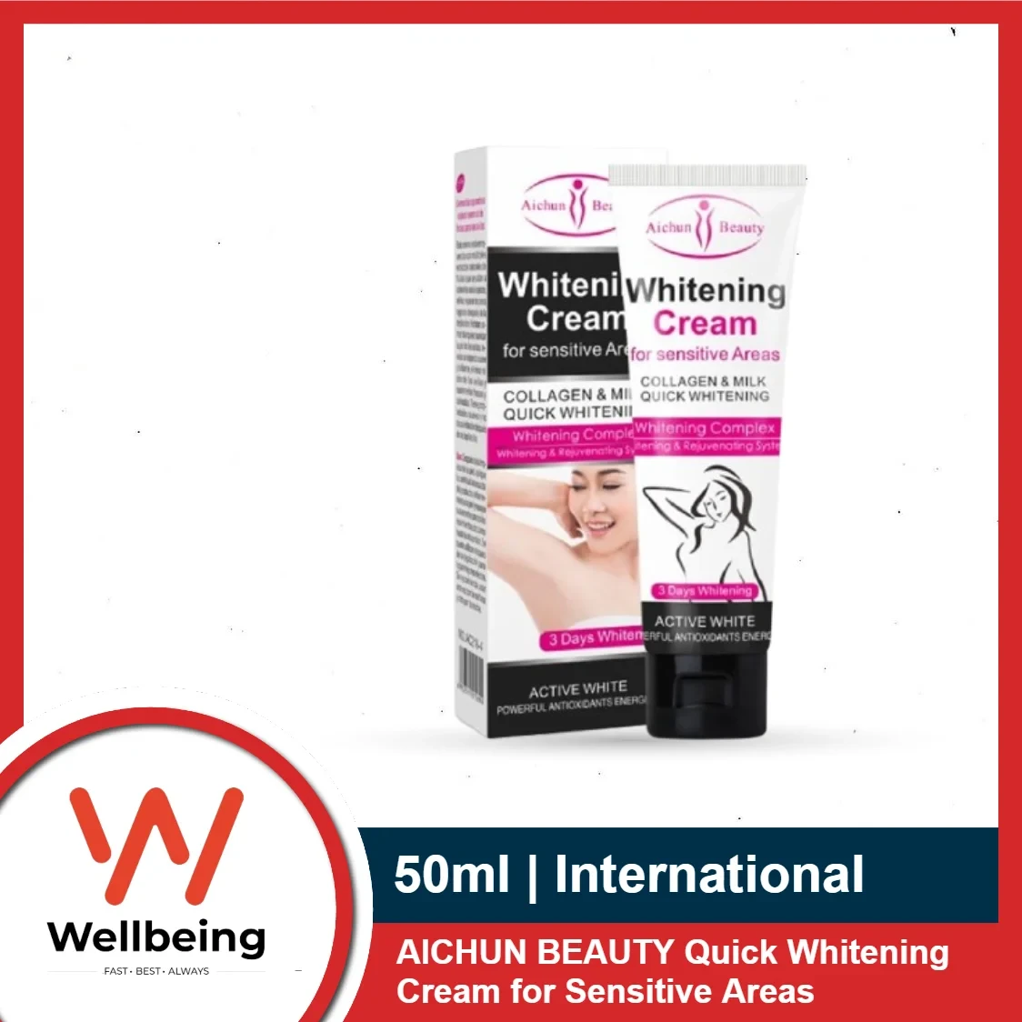 AICHUN BEAUTY Quick Whitening Cream for Sensitive Areas 50ml Collagen and Milk Complex Whitening and Rejuvenating Body Skin Make-Up Cosmetic