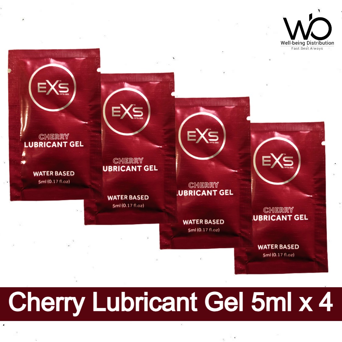 EXS Lubricant - Cherry Flavored Water Based Lubricant 5ml x 4 Pouch - Travel/Honeymoon Pack