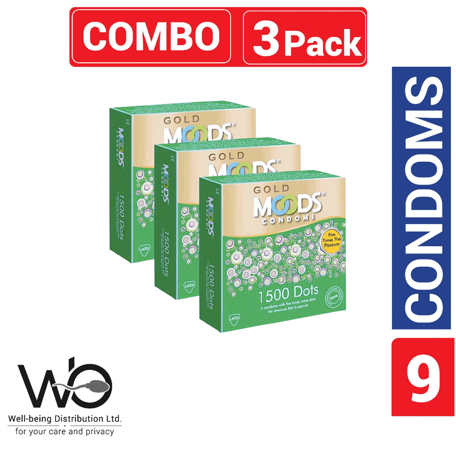 Moods – Moods Gold Condom 1500 Dots 3 pack Combo