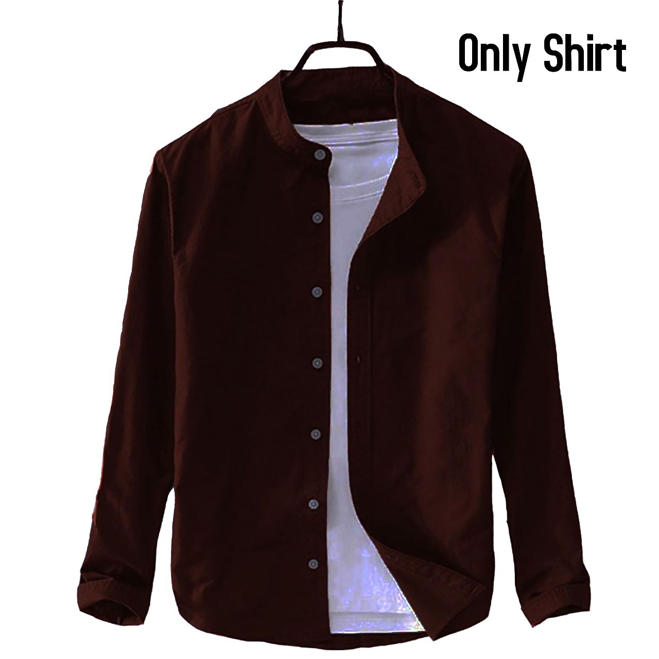 Men's Ban Collar Cotton Shirt- Coffee