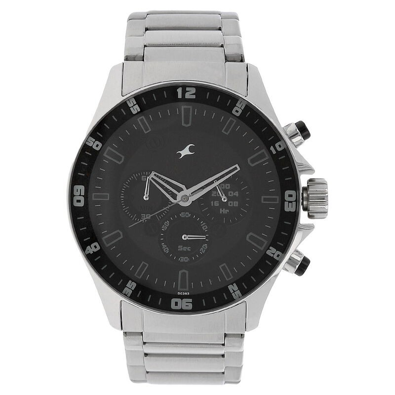 Fastrack NS3072SM01 Big Time Quartz Chronograph Black Dial Stainless Steel Strap Watch