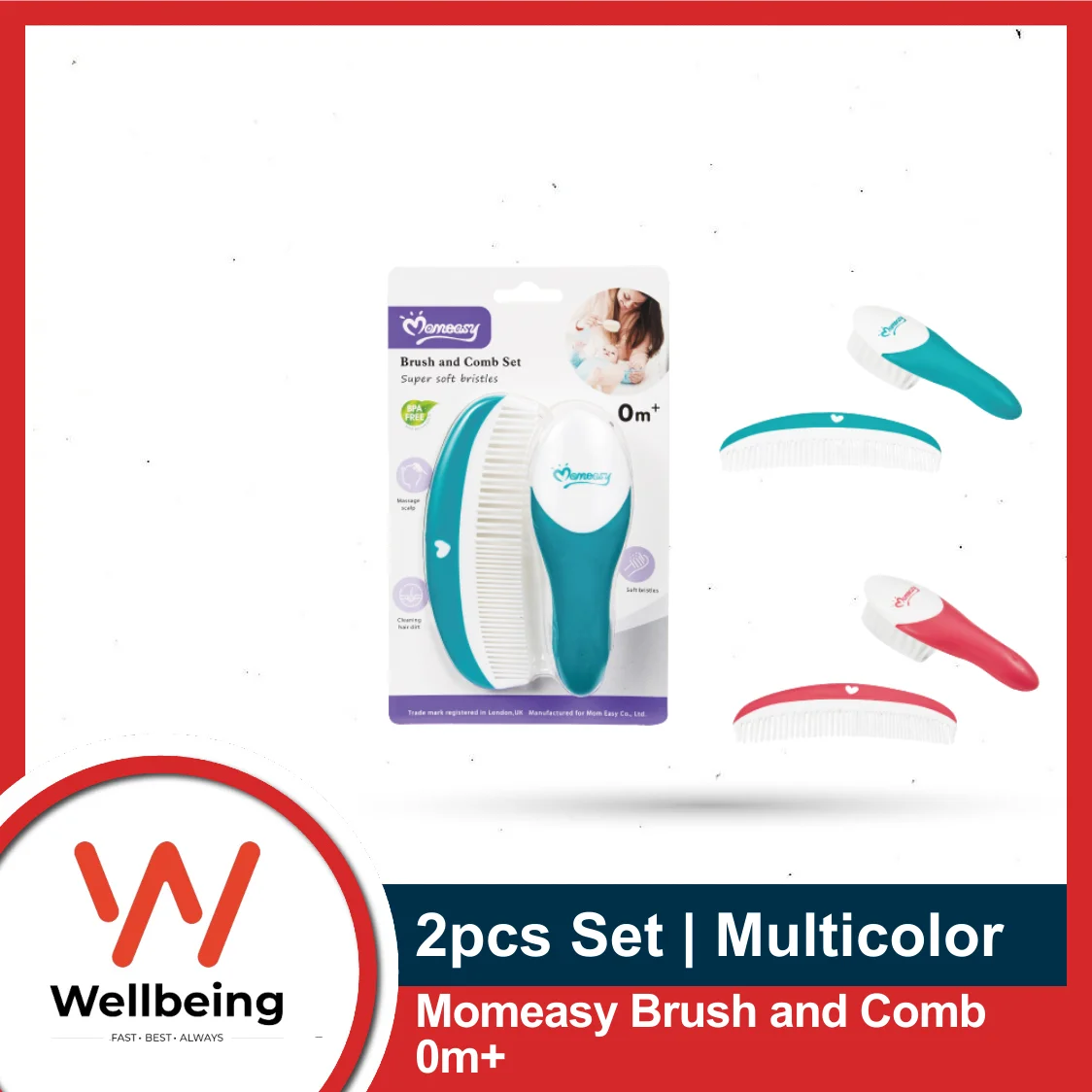 Momeasy Brush and Comb 2pcs Set for Kids 0m+ Multicolor