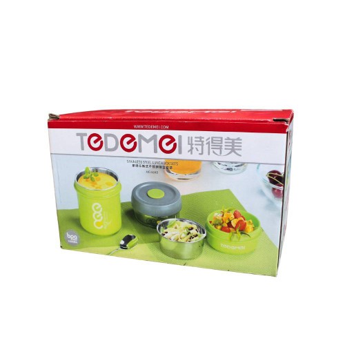 Tedemei 3-in-1 BPA-Free, Stainless Steel Insulated Vacuum Seal Leak Proof Lunch Box 860 ml (Green)