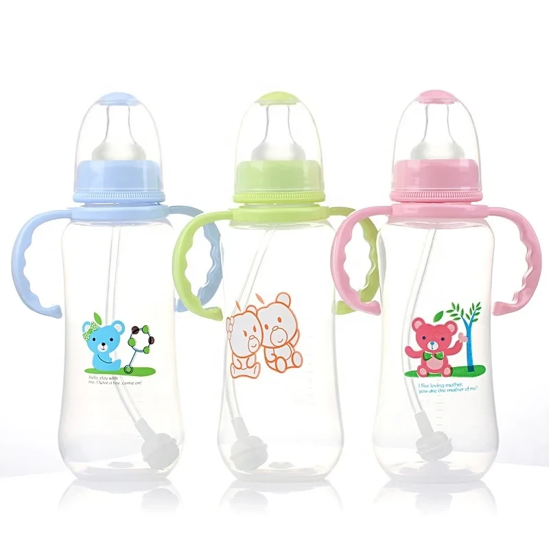 Applebear Baby Milk Feeding Plastic Straw Bottle with Handle 280ml Multicolor