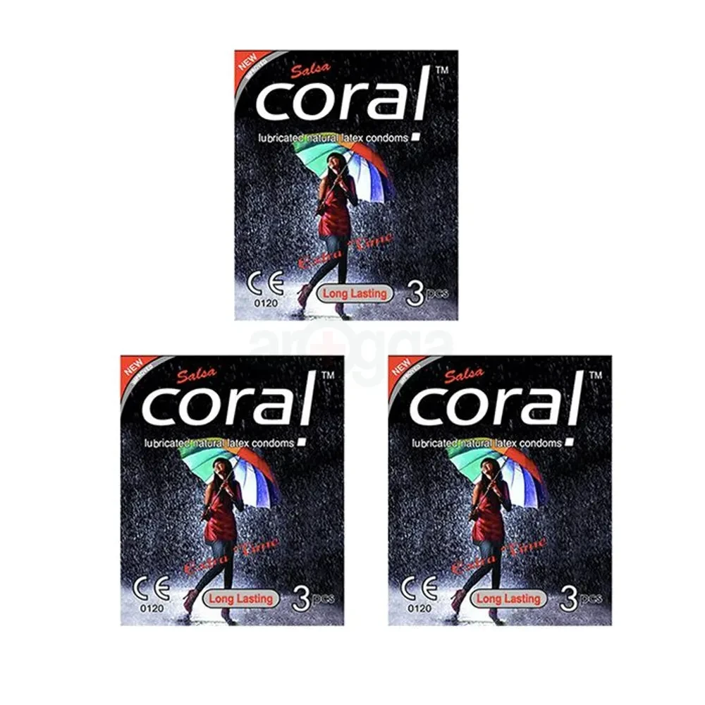 Coral Lasting Extra Time Lubricated Natural Latex Condom – 3 Packs Combo