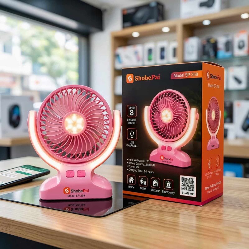 Shobe Pai SP-258 Rechargeable Mini Fan with Light – 2400mAh