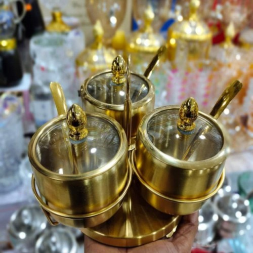 3pcs Stainless Steel Spice Jar with Revolving Stand Golden Color