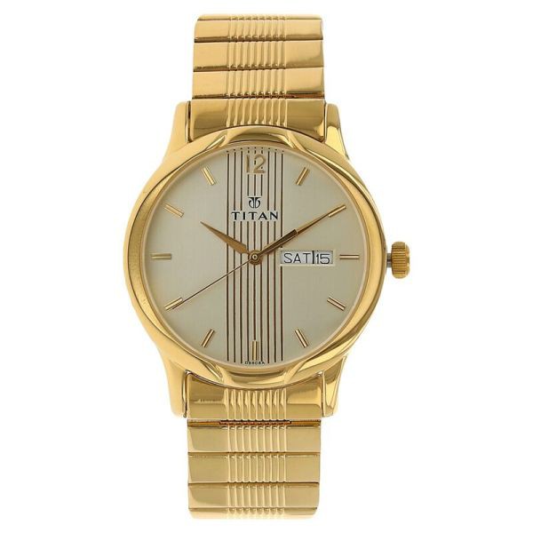 Titan Analog with Day and Date Champagne Dial Metal Strap watch for Men (NS-1580YM05) Price In Bangladesh