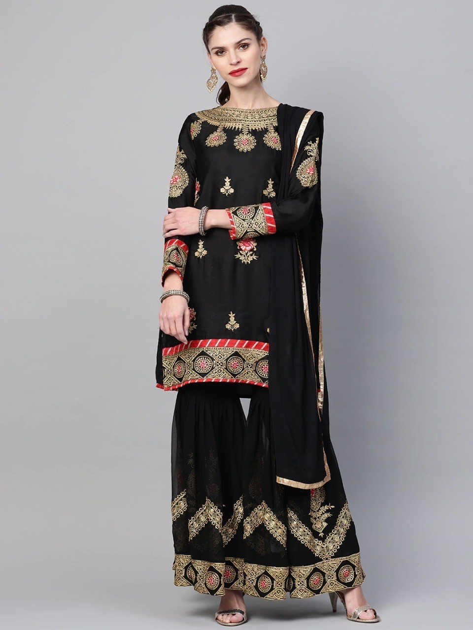 Semi-Stitched Georgette Embroidered Sharara Dress