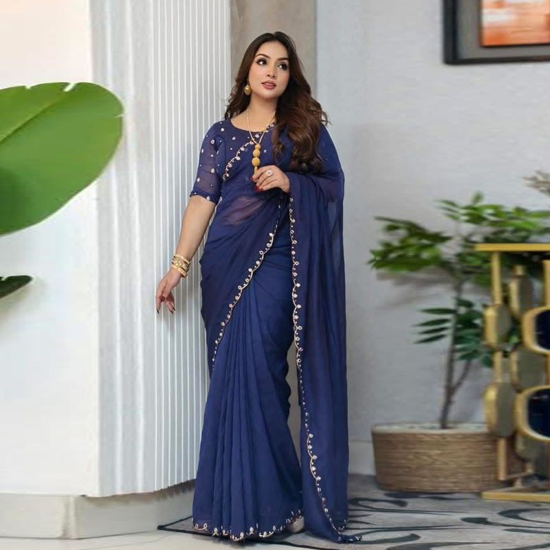 Elegant Semi Moslin Saree Set