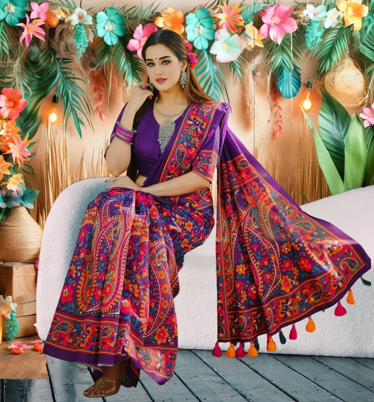 Premium Floral Digital Print Saree with Blouse Piece