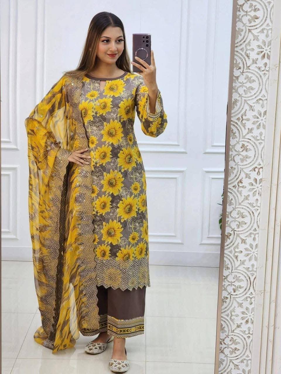 Digital Printed 3 pieces With Lase Work