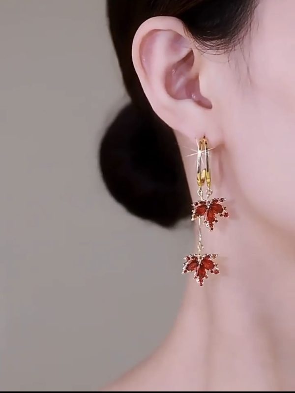 Fashion-Red-Maple-Leaf-Gold-Plated-Ear-Hoop-Earrings-Dangle-Women-Jewelry